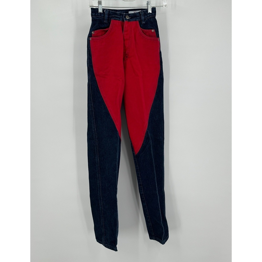 Womens Vintage Western Jeans Sz 3 Colorblock Highwaist Rockabilly Cowgirl 90s